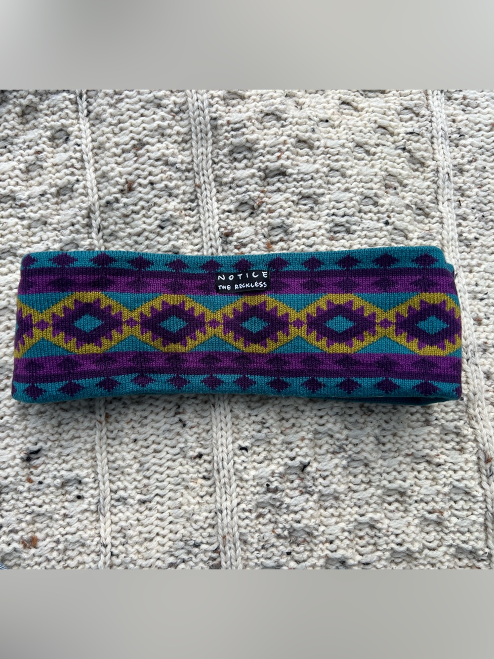 Notice The Reckless Aztec Knit Headband in Teal & Purple